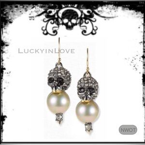 ALEXIS BITTAR • Crystal Encrusted Pearl Drop Skull Earrings